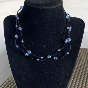 Express Layered Black Cord Necklace with Light Blue Beads